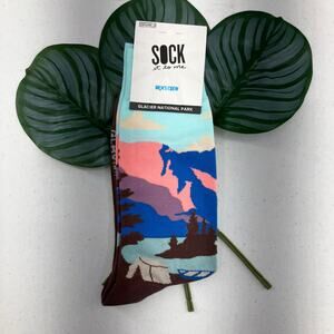 Sock It To Me Blue Brown Glacier National Park Stretch Cotton Blend Crew Socks